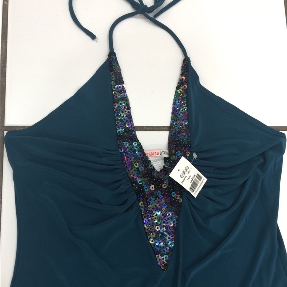 NWT Georgiou Studio Teal Halter Dress - Picture 2 of 7